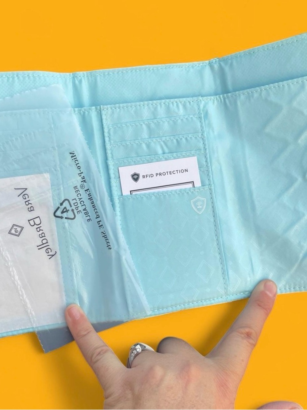 Vera Bradley Lemon Grove RFID Tech wristlet Quilted Passport Wallet - lemon teal - Picture 2 of 6